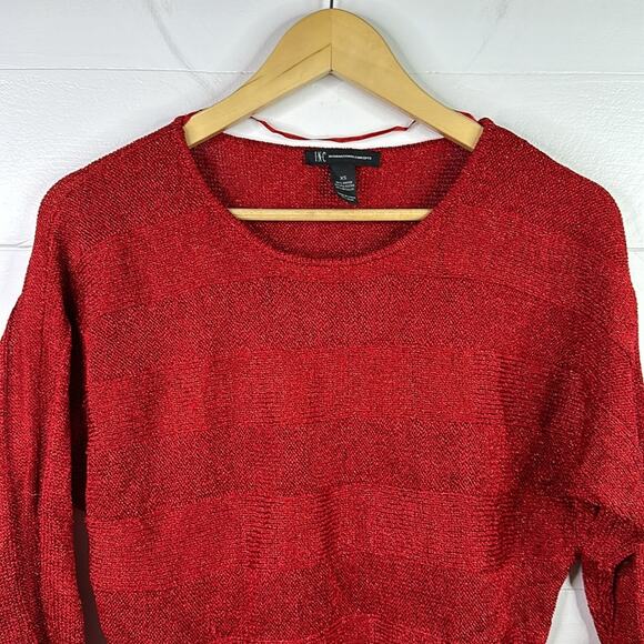 INC Red Metallic Sparkle Knit 3/4 Sleeve Sweater Pullover Sweatshirt Top Size XS - Picture 5 of 13